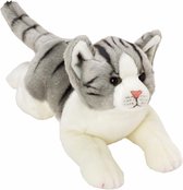 Pluche poes/kat knuffel liggend grijs/wit 33 cm - knuffeldier