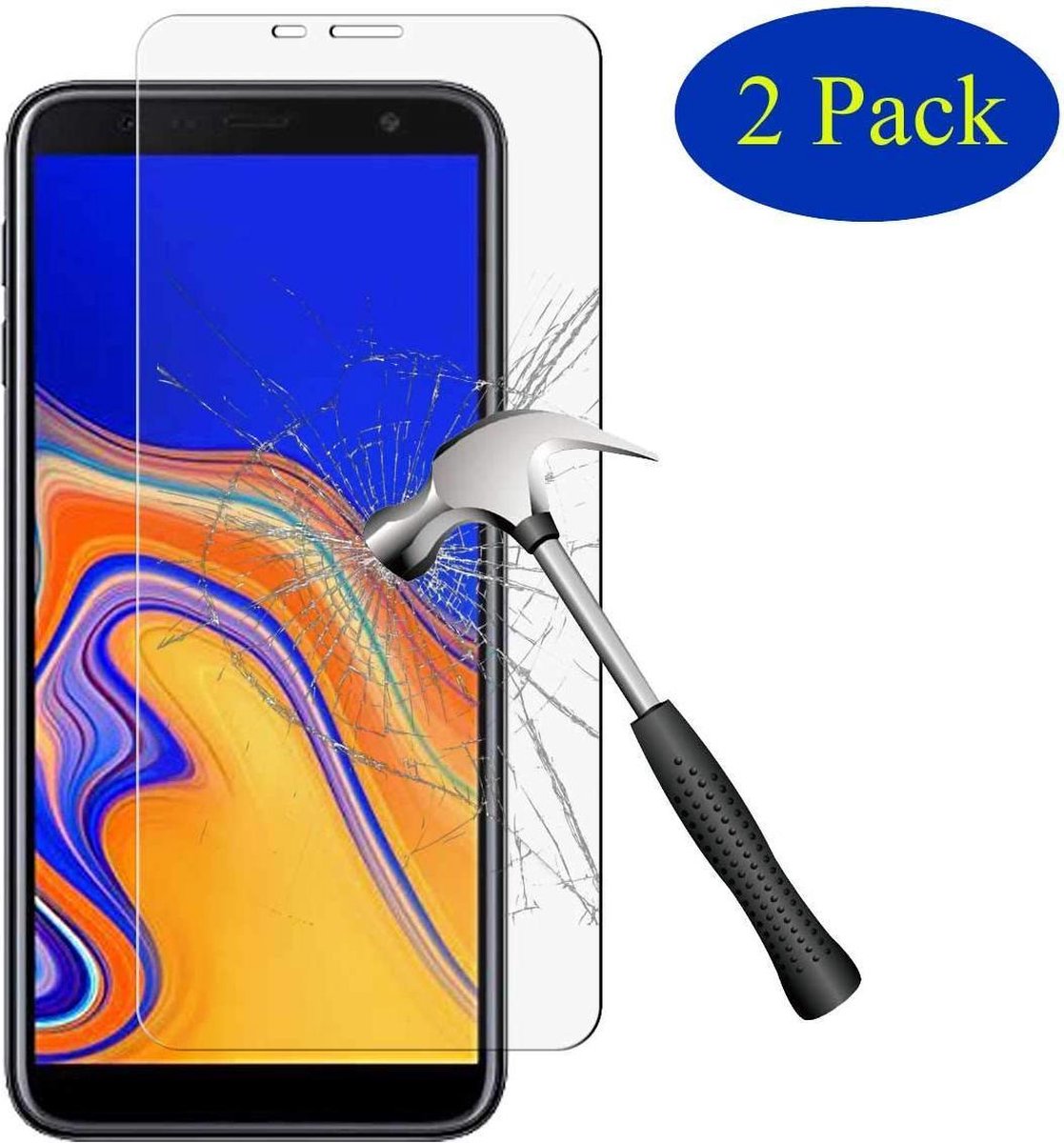 2x Screenprotector Tempered Glass Glazen Gehard Screen Protector 2.5D 9H (0.3mm) - Glasplaatje Geschikt voor: Samsung Galaxy J4 Plus 2018