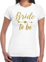 Bride to be Cupido goud glitter t-shirt wit dames - voor de bruid/ vrjgezel - Vrijgezellenfeest kleding S