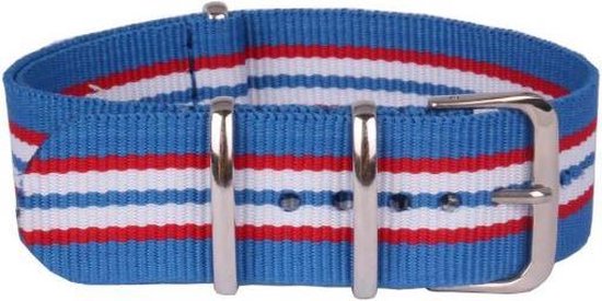 Premium Blue Red White - Nato strap 16mm - Stripe - Horlogeband Blauw Rood Wit