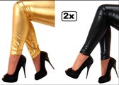 2x Legging metallic zwart en goud L/XL
