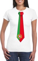 Wit t-shirt met Portugal vlag stropdas dames XS