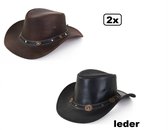 2x Cowboy hoed leder bruin en zwart