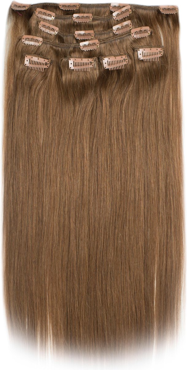Clip in Extensions, 100% Human Hair Straight, 18 inch, kleur #6/9 Dark Golden Brown