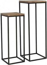 Bijzettafel zuil hoge tafel zuilen set 2 hout zwart metaal gangtafel  haltafel... | bol.com