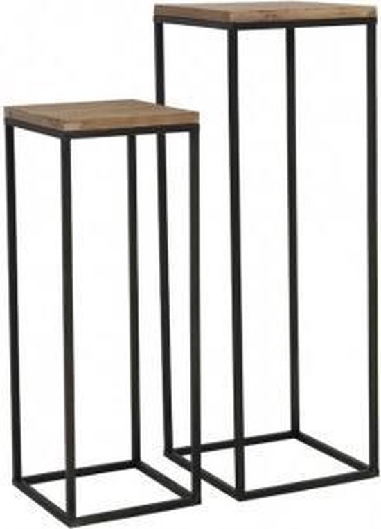 Bijzettafel zuil hoge tafel zuilen set 2 zwart metaal gangtafel haltafel... | bol.com