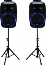 Ibiza Sound Pkg15A- Set de haut-parleurs actifs PA, effet de lumière intégré Bluetooth incl. Trépied incl. Microphone