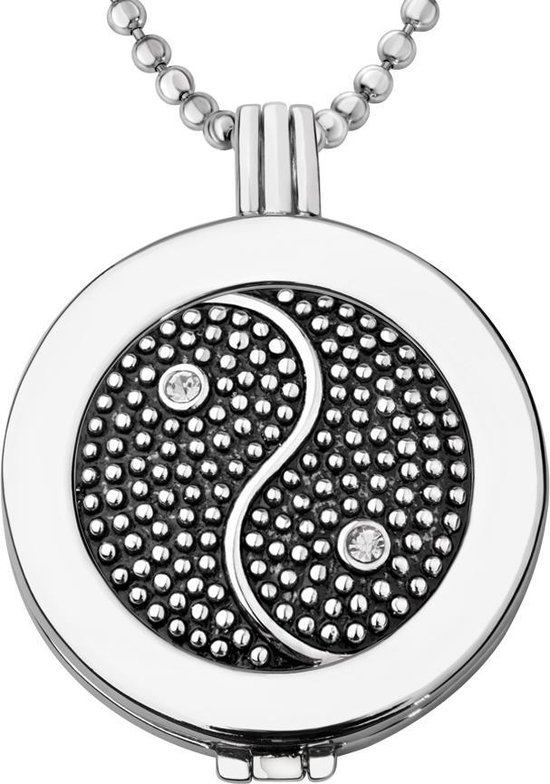 Quiges - Munthouder met Ketting en Munt 33mm Zirkonia Yin Yang - Zilverkleurig - ERHS783