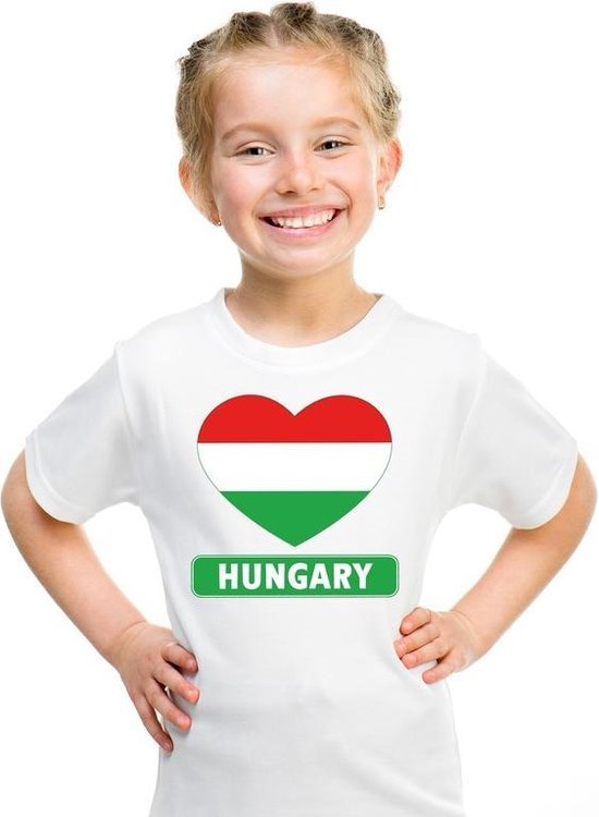Hongarije hart vlag t-shirt wit jongens en meisjes 158/164