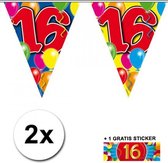 2x vlaggenlijn 16 jaar met gratis sticker