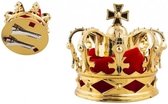 Mini koning/koningin kroontje goud 8 cm op haarclip