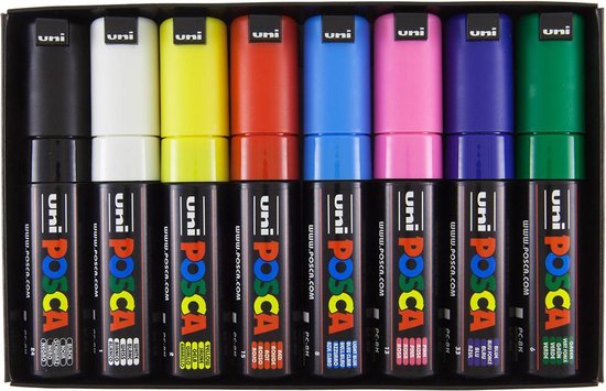 Posca marqueur de peinture PC-7M, set de 8 marqueurs en couleurs