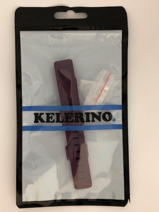 Paars KELERINO. siliconen bandje in verpakking.