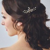 Goudkleurige Hairpins met Kristallen en Pareltjes - 2 Stuks| Haarpin - Haarsieraad - Haarversiering - Haaraccessoire | Bruid - Bruidsmeid - Bruidsmeisje - Bruidskapsel | Feest - Ge