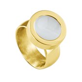 Quiges RVS Schroefsysteem Ring Goudkleurig Glans 18mm met Verwisselbare Cat's Eye Beige 12mm Mini Munt