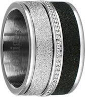 Quiges Stapelring Ring Set  - Dames - RVS zilverkleurig met zwart - Maat 17 - Hoogte 10mm