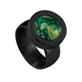 Quiges RVS Schroefsysteem Ring Zwart Glans 20mm met Verwisselbare Parelmoer Groen Schelp 12mm Mini Munt