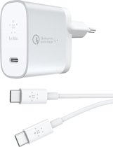 Belkin Quick Charge 4.0 USB-C 27W oplader + 1,2m USB-C naar USB-C kabel - snellader - Wit/Zilver