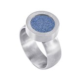 Quiges RVS Schroefsysteem Ring Zilverkleurig Mat 18mm met Verwisselbare Glitter Blauw 12mm Mini Munt