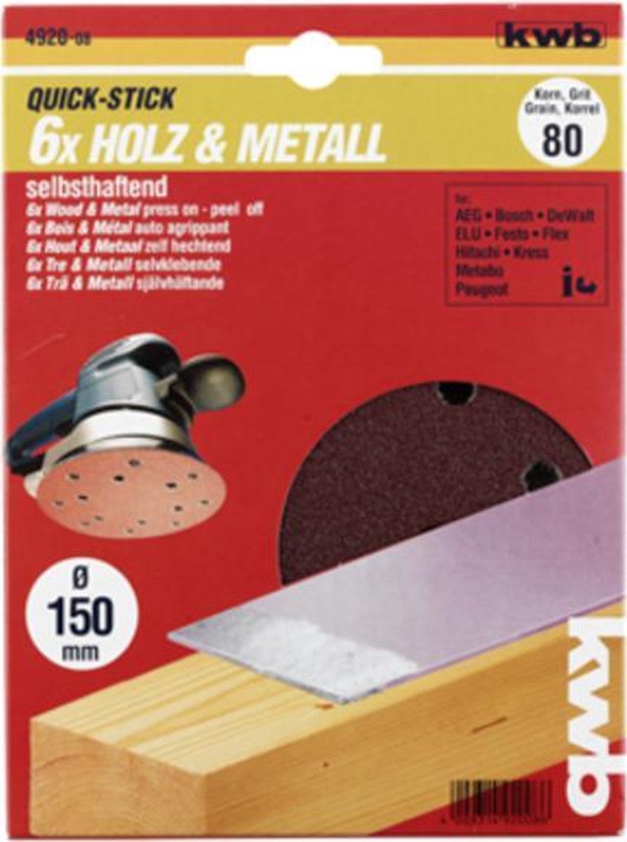 KWB schuurschijf Ø 150 mm - Korrel 120 - Klittenbandhechting - 492012 - 5 stuks