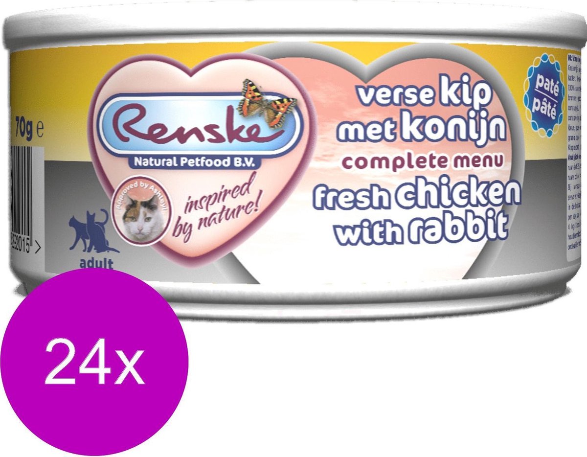 Renske Kat Adult Verse 70 g - Kattenvoer - 24 x Kip&Konijn