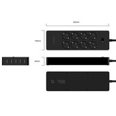 Orico - stekkerdoos met acht stopcontacten en vijf USB-laadpoorten - Incl. aan/uit schakelaar en overspanningsbeveiliging - Zwart