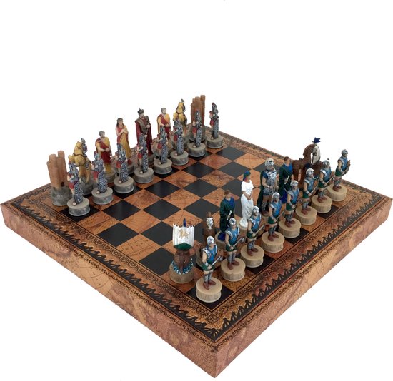 salon biologisch Monteur Luxe schaakset - Handbeschilderde Trojaanse schaakstukken + schaakbord en  opbergbox in... | bol.com