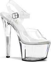 Pleaser - SKY-308 Sandaal met enkelband, Paaldans schoenen - Paaldans schoenen - 45 Shoes - Transparant/Zilverkleurig