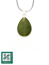 Druppel olijfgroene agaat - zilveren ketting