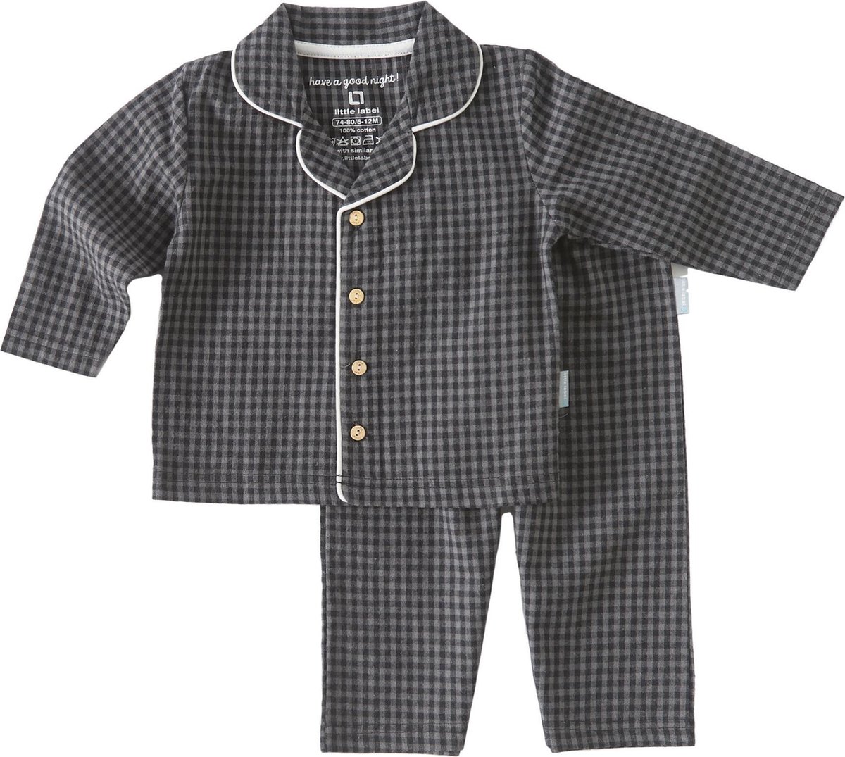 Little Label Flanel baby pyjama - woven small black check | bol.com
