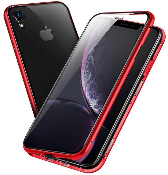 Verkoper Overwinnen bedreiging Magnetische case met voor - achterkant gehard glas voor de iPhone XR- rood  | bol.com