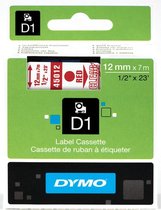 DYMO originele D1 labels | Rode Tekst op Doorzichtig Label | 12 mm x 7 m | zelfklevende etiketten voor de LabelManager labelprinter | gemaakt in Europa