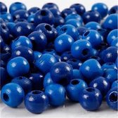 Houten kralen, d: 8 mm, gatgrootte 2 mm, blauw, 15gr, circa 80 stuk