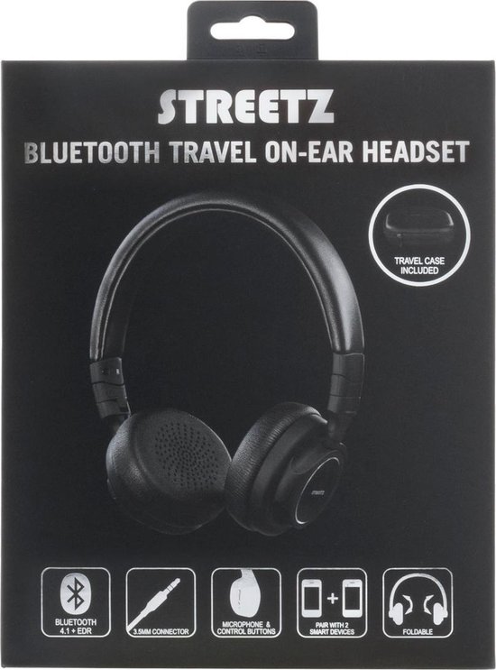 STREETZ HL-430, Bluetooth Koptelefoon Headset, Bluetooth 4.1, Reishoes,  Zwart | bol.com