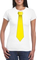 Wit t-shirt met gele stropdas dames L