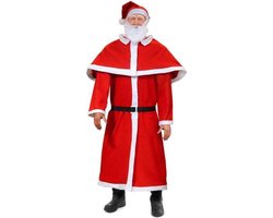 Detex Kerstman Kostuum - 5 delig Mantel Riem Cape Baard Kerstmuts - Rood