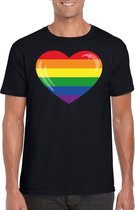 Gay pride t-shirt met Regenboog vlag in hart zwart heren L
