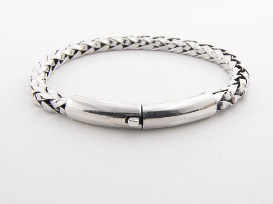 Gevlochten zilveren armband met kliksluiting - pols 21 cm