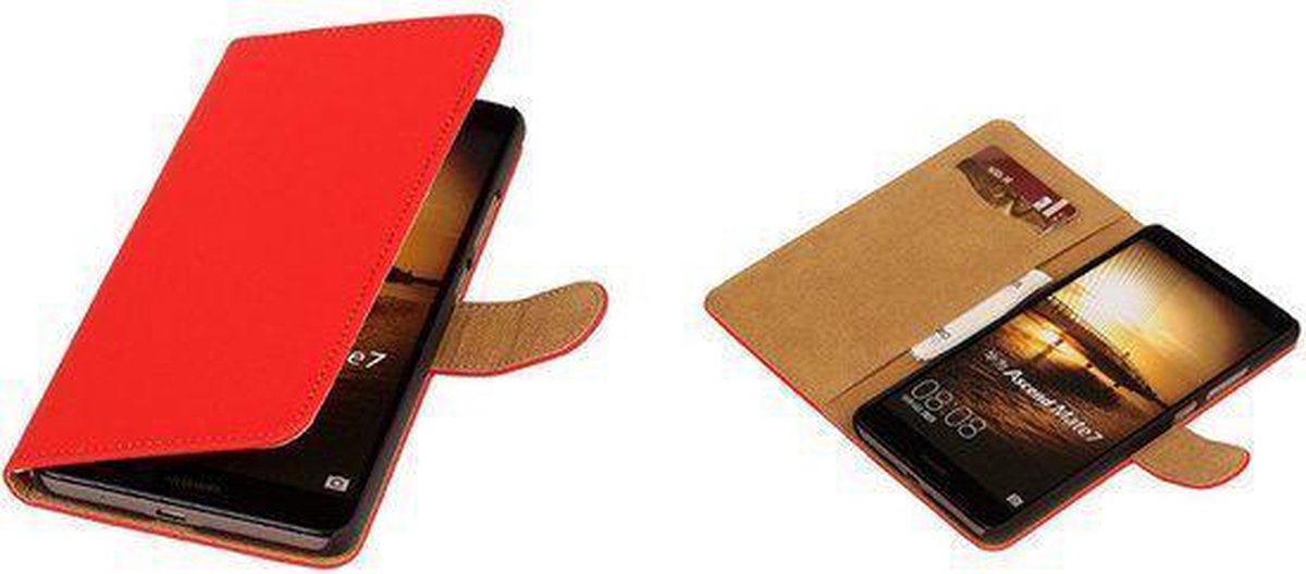 Effen Rood Huawei Ascend Mate 7 Book/Wallet Case/Cover