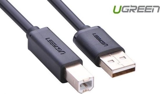 USB 2.0 Type B printerkabel 2m zwart, 480 Mbps, USB B male naar USB male, Ugreen, snelle verbinding