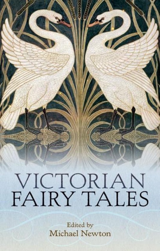 Boekomslag met twee witte zwanen met veren en decoratieve planten. Tekst: VICTORY FAIRY TALES.
