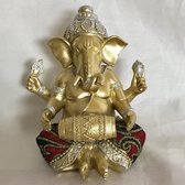 Ganesh of Ganapati Tantra Ganesha- Boeddha-gouden kleur Kunststof,drum spelen, met mix stof en old look accenten ,13x13x7.5cm