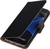 Zwart Krokodil Booktype Samsung Galaxy S7 Edge G935F Wallet Cover Hoesje