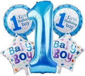 5 stuks helium ballonnen 1 jaar jongen blauw