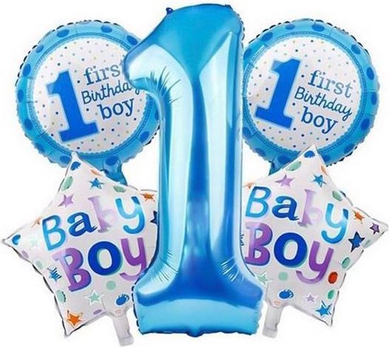 5 stuks helium ballonnen 1 jaar jongen blauw | bol.com