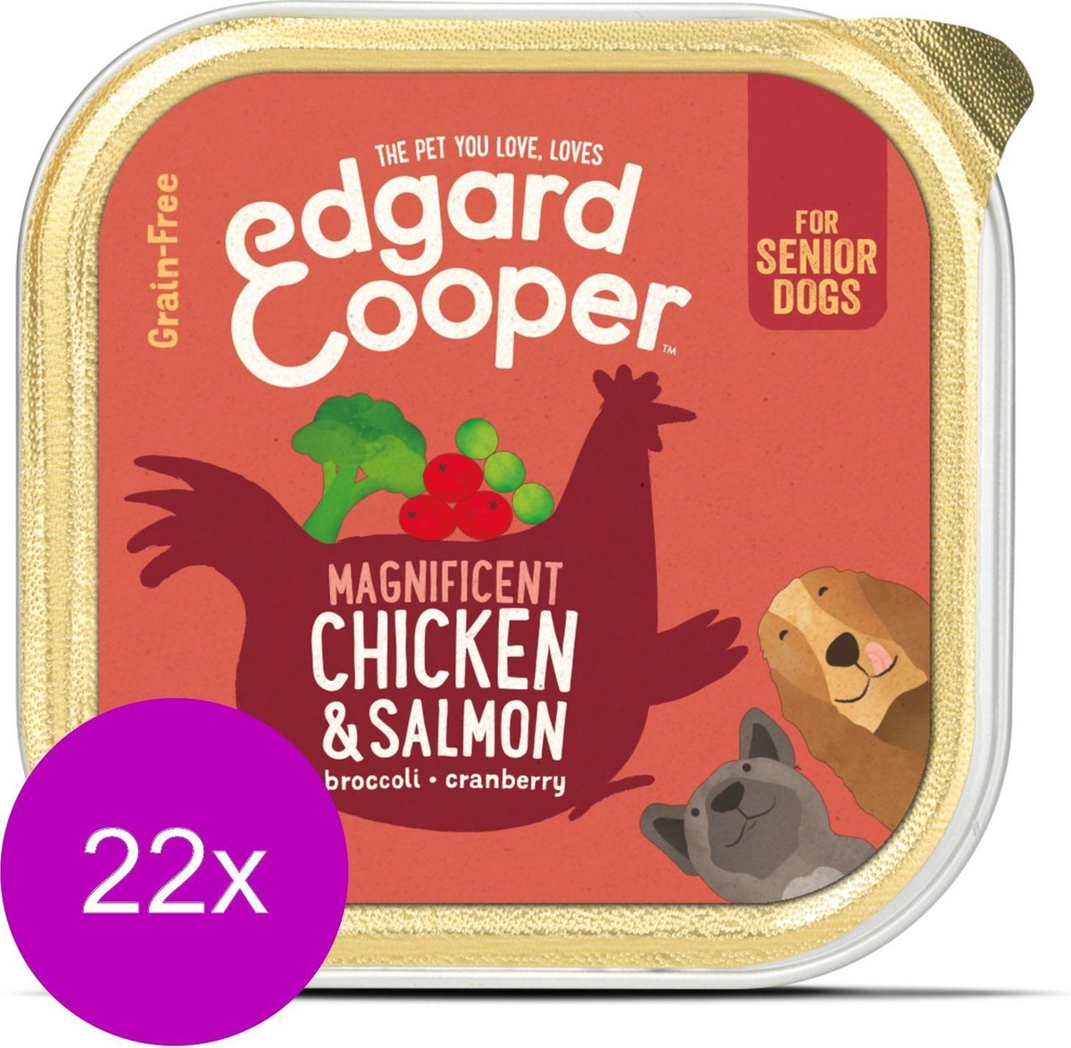 Bol.com Edgard & Cooper Kuipje Chicken Salmon Senior - Hondenvoer - 22 x Kip Zalm Broccoli 150 g Graanvrij aanbieding