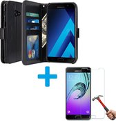 Cyclone Pack Box Samsung Galaxy A5 2017 Book PU lederen Portemonnee cover Book case zwart met Tempered Glas Screen protector