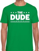 The Dude tekst t-shirt groen heren -  feest shirt The Dude voor heren S