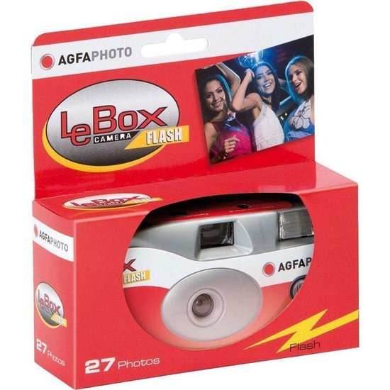 AGFA PHOTO 601020 - Appareil Photo Jetable LeBox Flash, 27 photos, Objectif  Optique 31 mm - Gris et Rouge