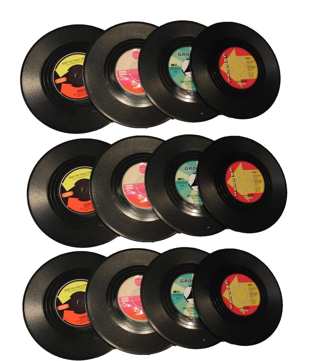 LP Onderzetter - 12 stuks - zwart/kleur